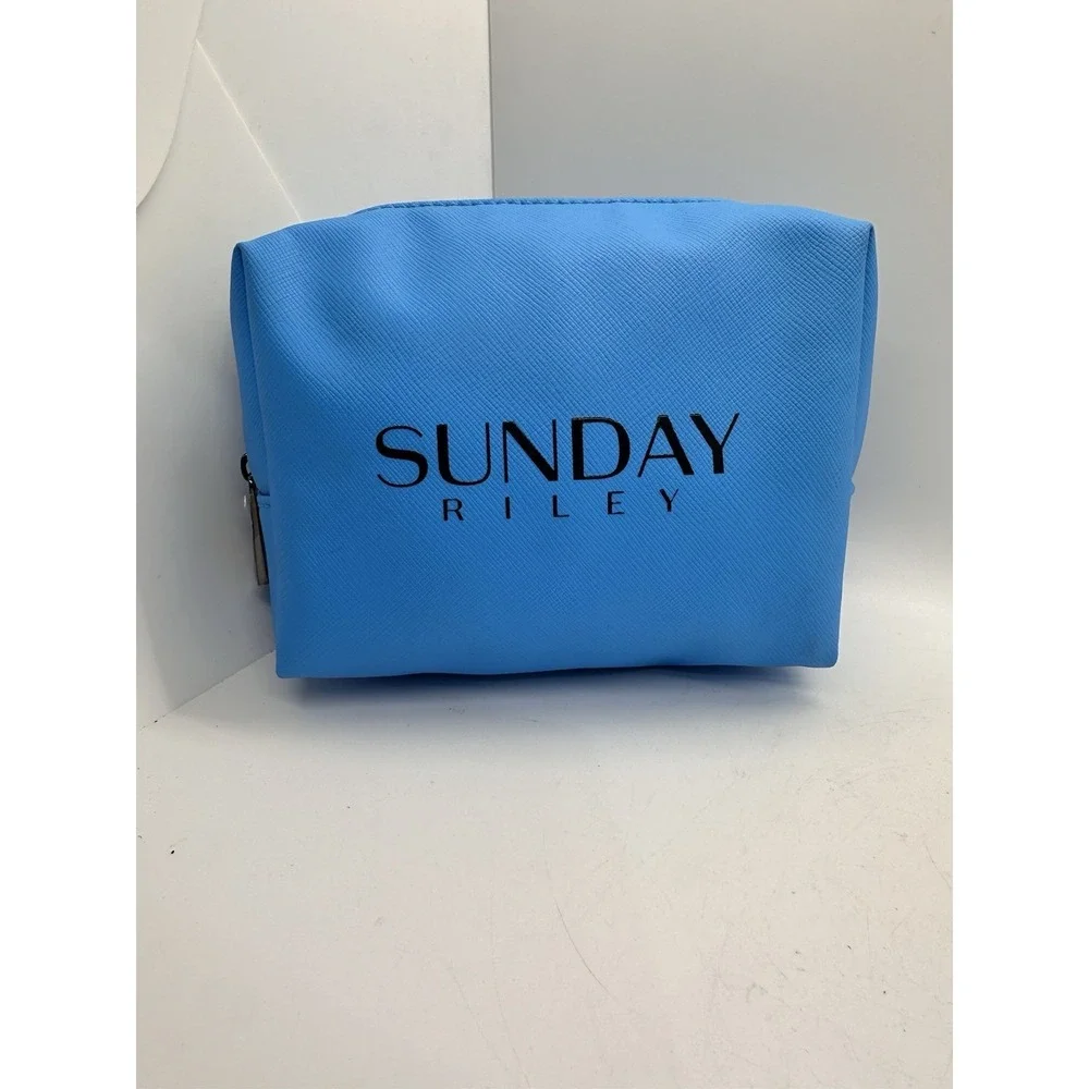 Sunday Riley Blue Zip Cosmetic Makeup Bag‎ Travel Toiletry Pouch New